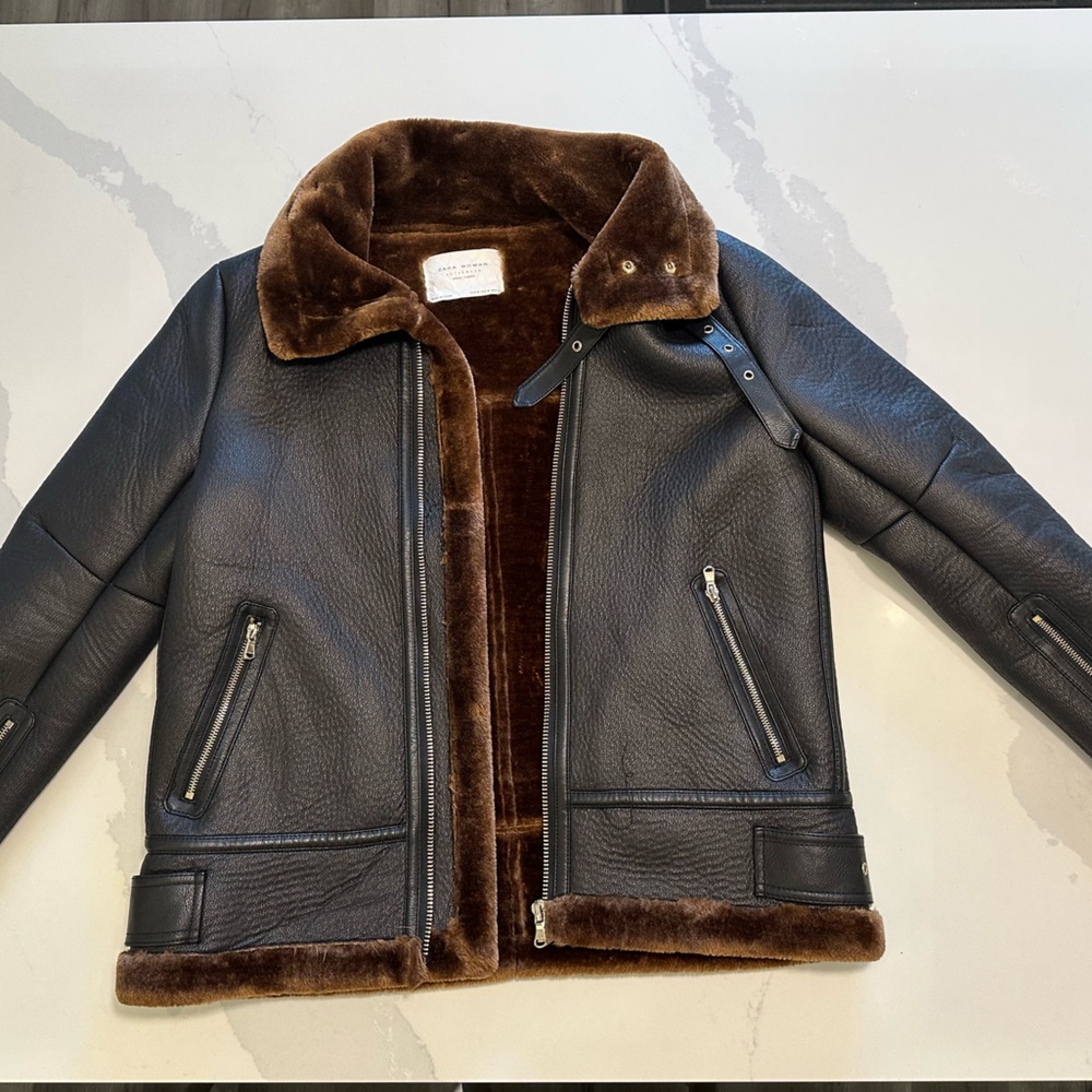 Zara Faux Leather Shearling Womens Jacket Gem